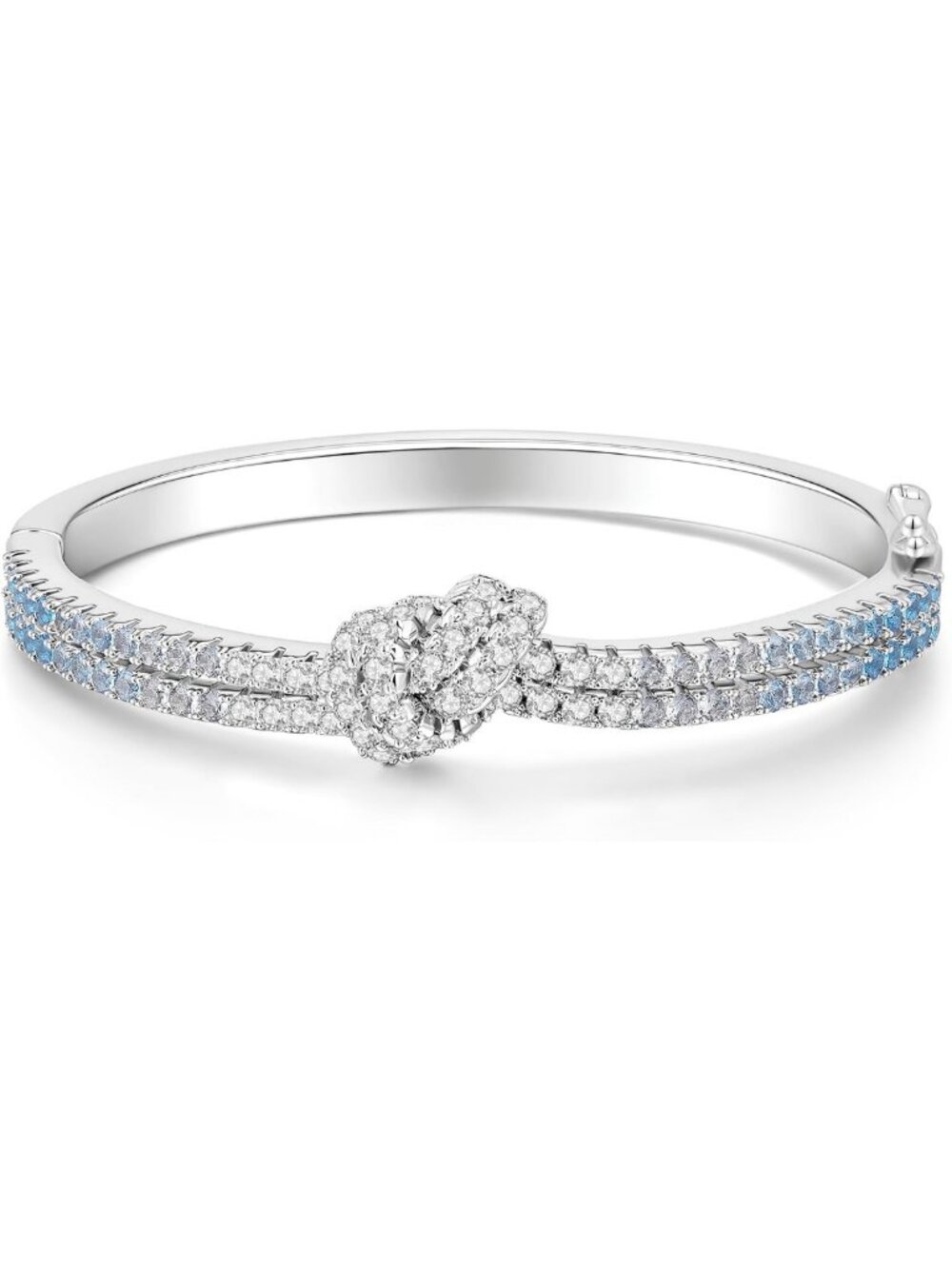 Elegant White Gold Tennis Knot Bracelet for Women, Gradient CZ Bangle Cuff Gift